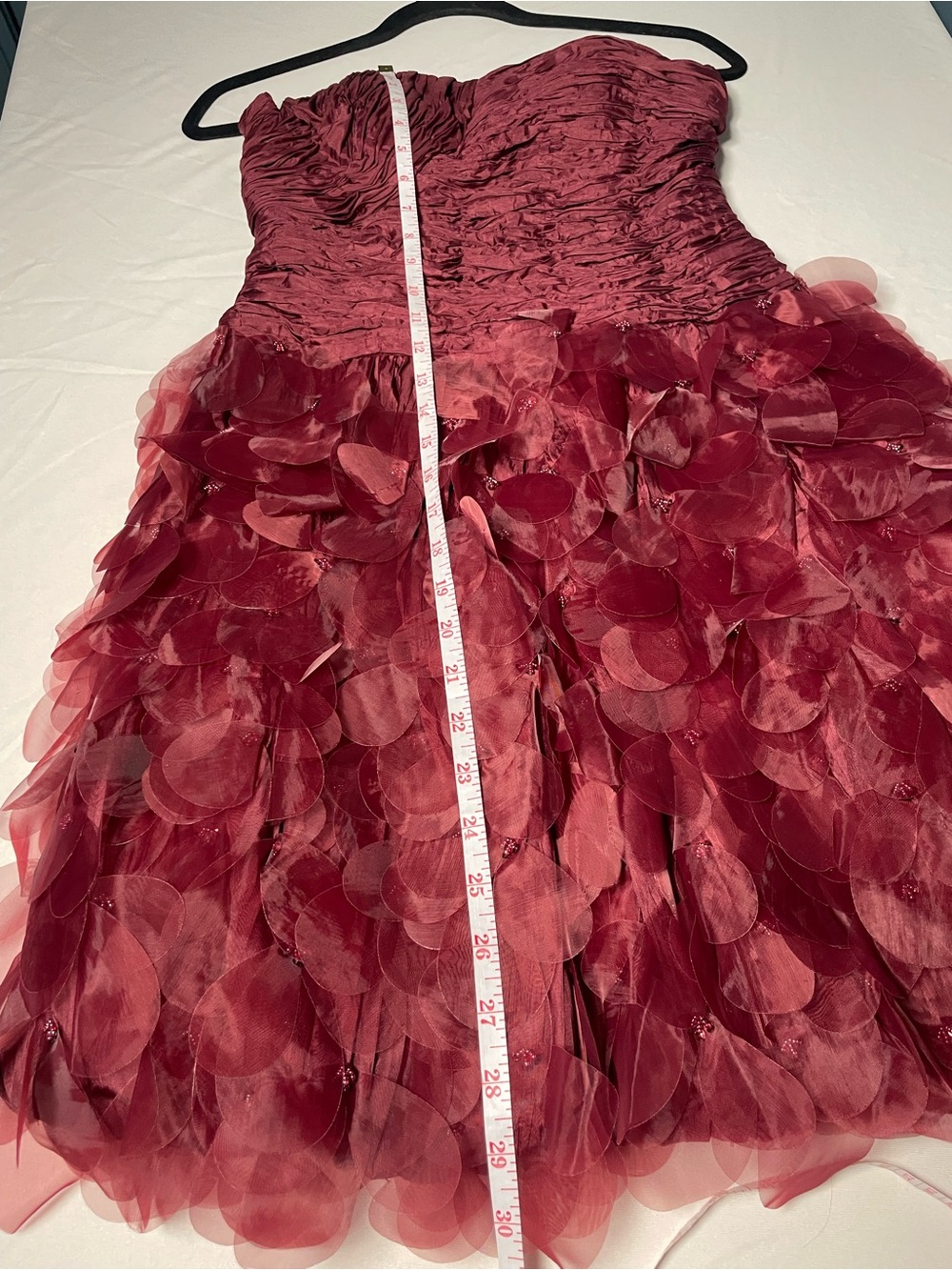 Y2K Vintage Sue Wong Ruched Beaded Floral Appliqué Mini Dress Burgundy Size 4 - Picture 7 of 7